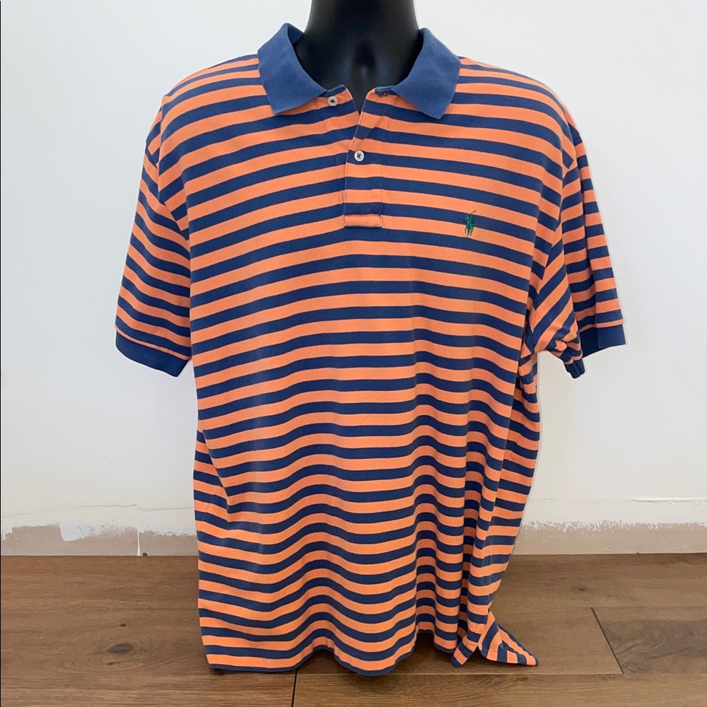 Ralph Lauren Orange and Navy Striped Polo